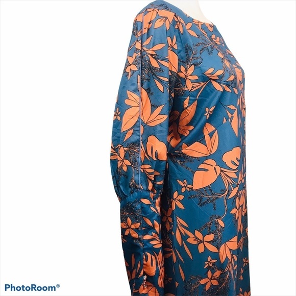 Suzanne Betro Plus Size 1X Blue Orange Floral Teal Sheath Long Sleeved D… - Picture 5 of 13
